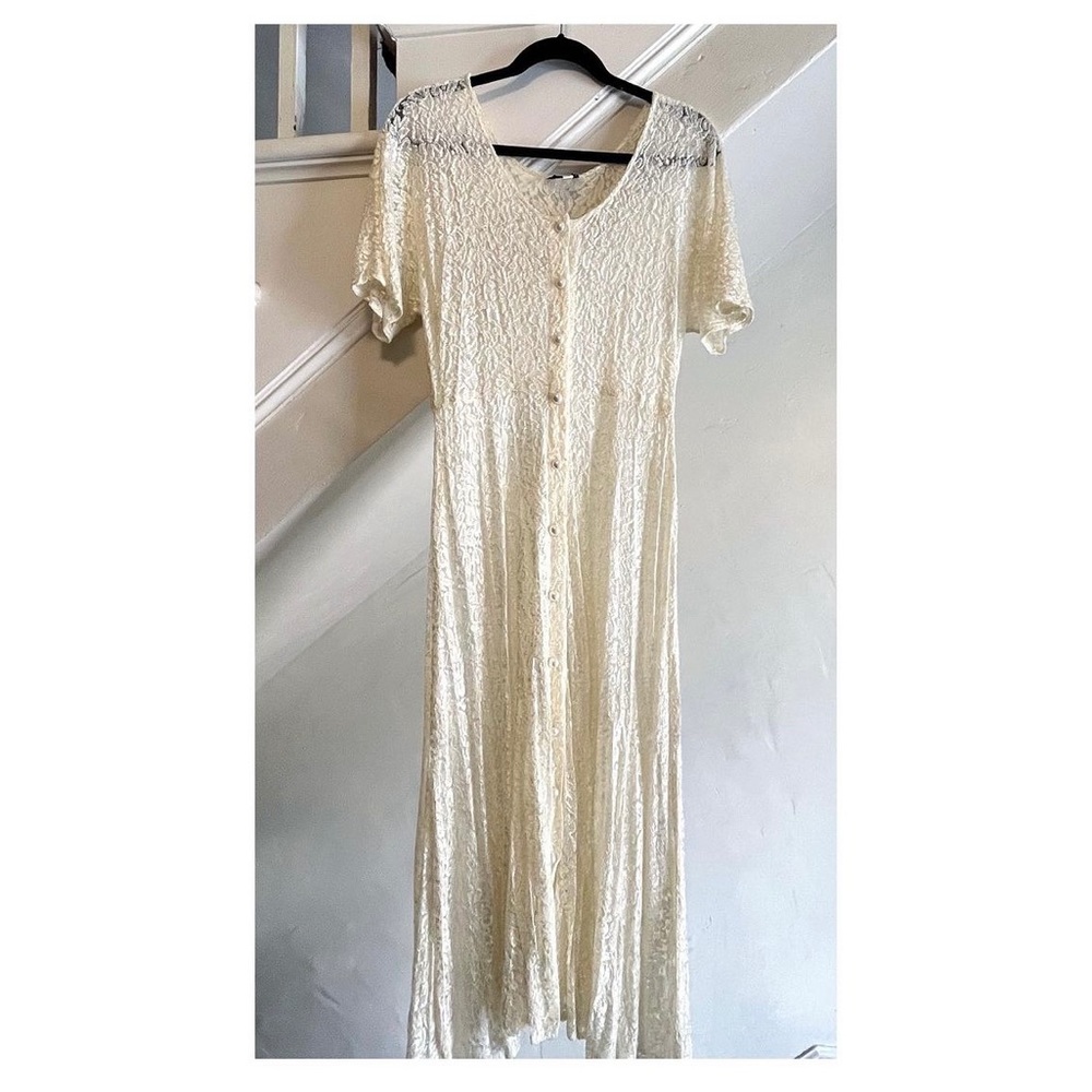 90’s Romantic Grunge Cottage Core Cream Sheer Lace Dress